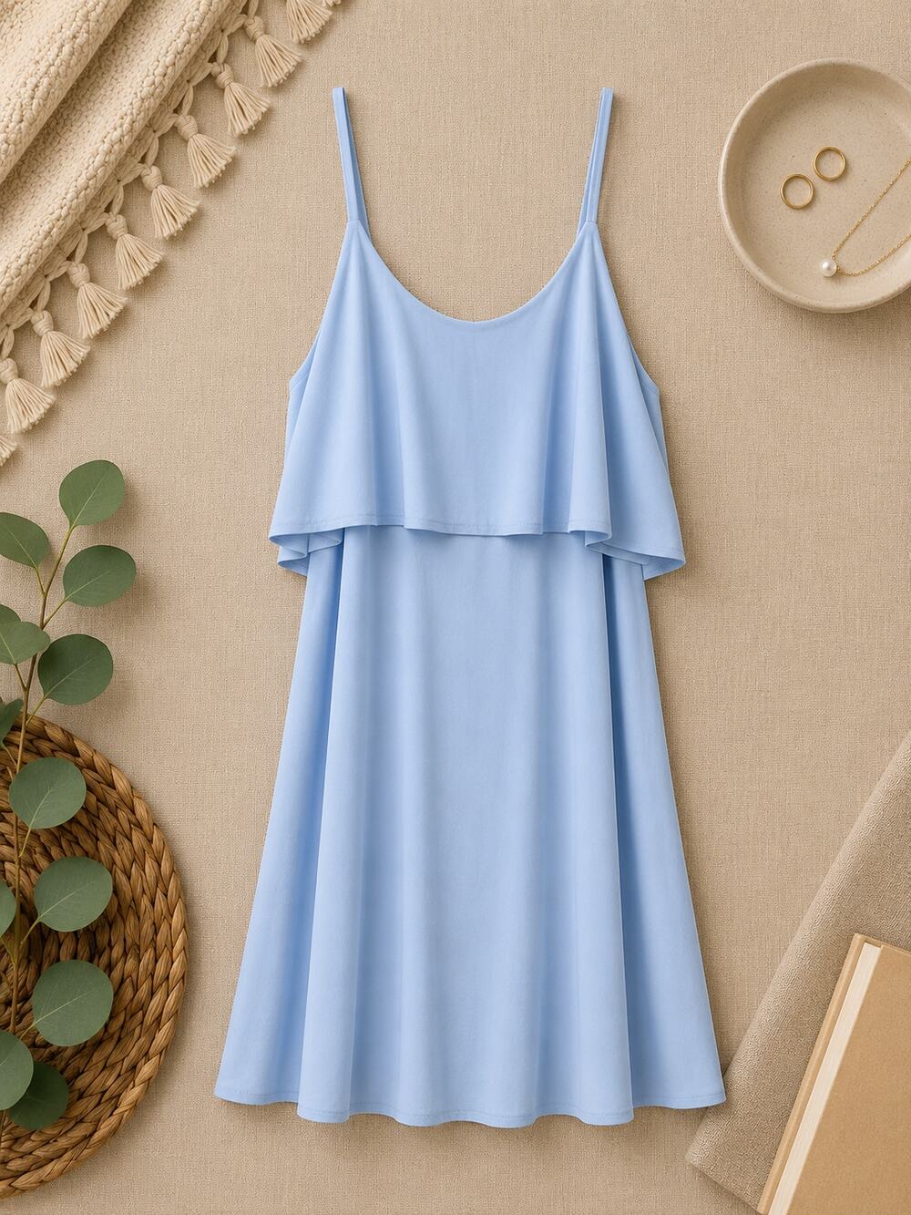 Express Flounce Overlay Cami Swing Dress Light Blue Feminine Brunch Coastal SZ M